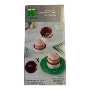 Holiday Ceramic Ramekins - Festive Red and White Set